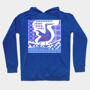 egret bird in talavera nest in mexican pattern art ecopop in blue dark Hoodie